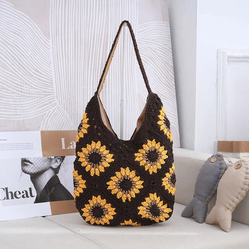 Bolsa de Crochê Boho com Flor Vazada - Verão La Rosa