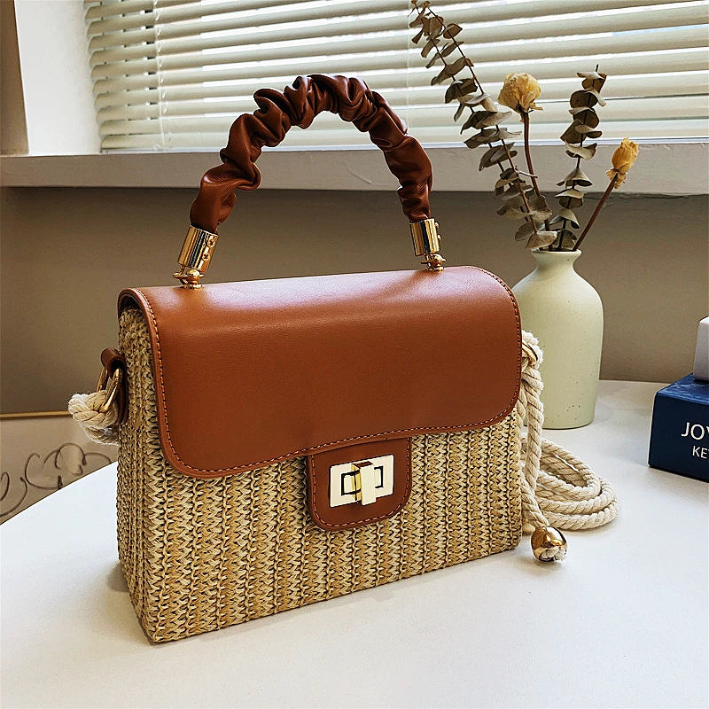 Bolsa de Praia de Palha com Alça Plissada - La Rosa