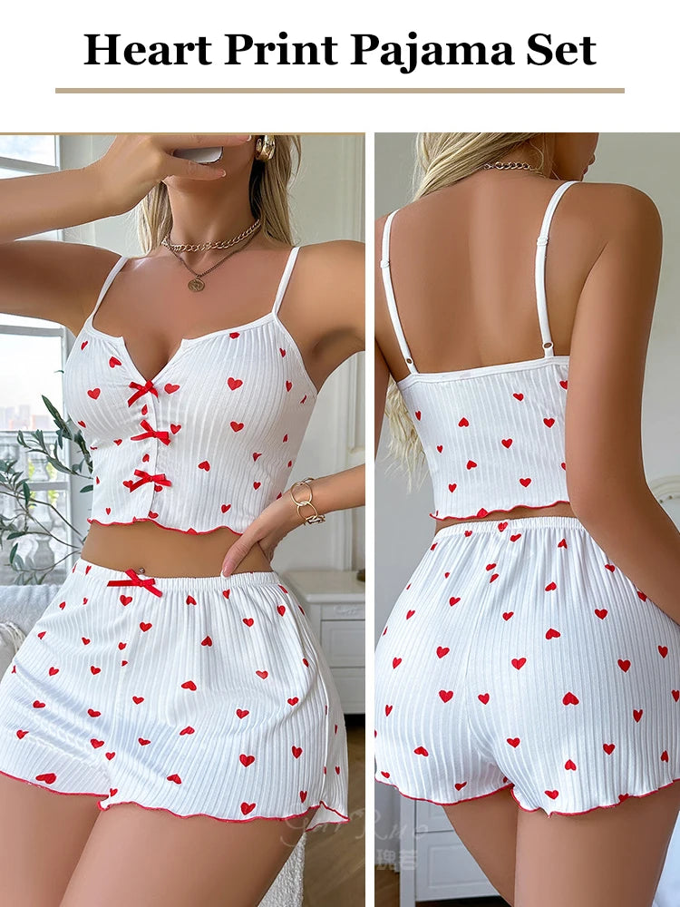 Conjunto de pijama feminino de coração - blusa + short