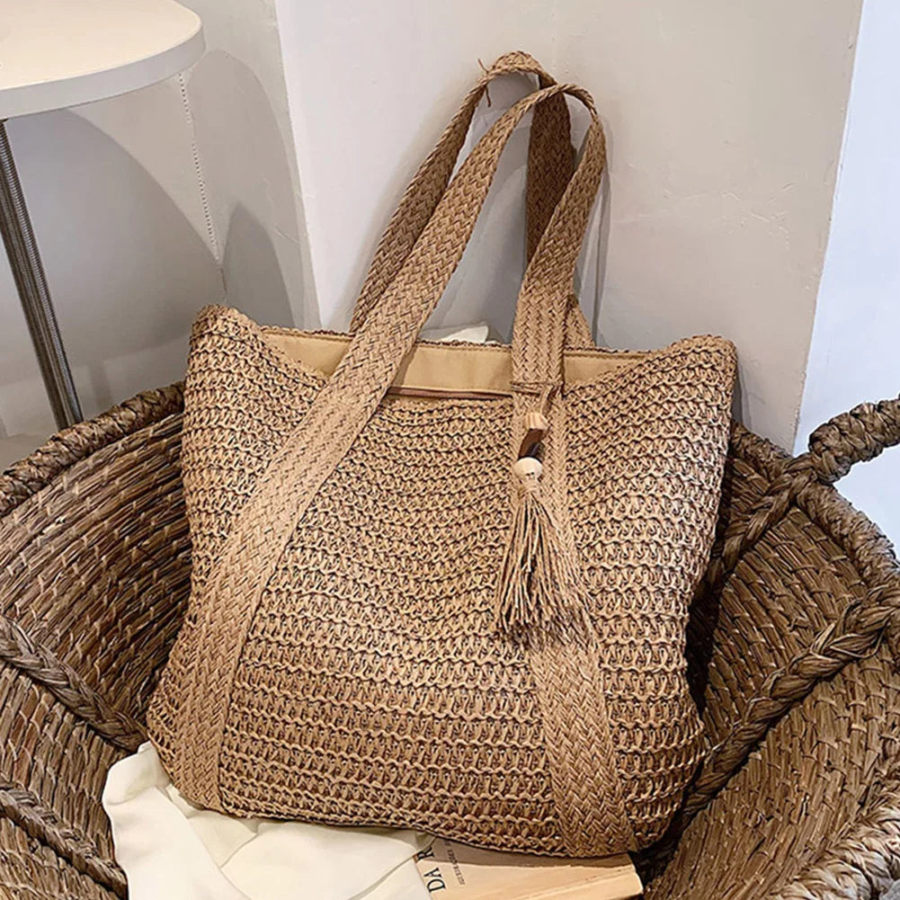 Bolsa de palha tramada  para o verão la rosa