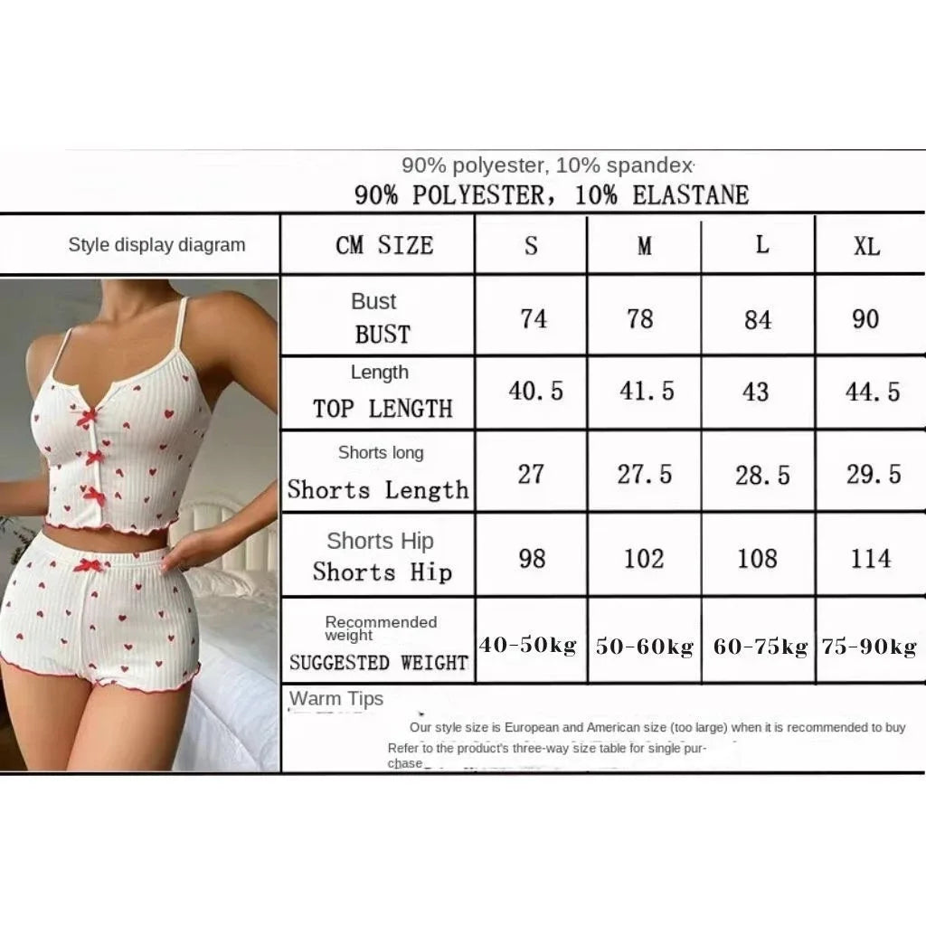 Conjunto de pijama feminino de coração - blusa + short