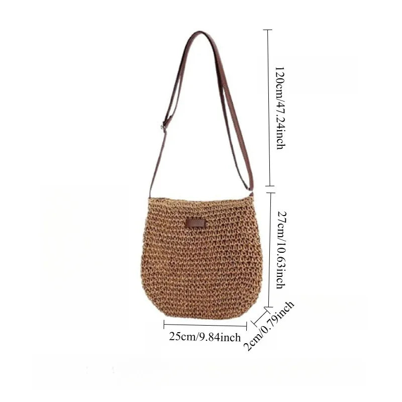 Bolsa de palha trançada, de ombro único, estilo moderno e tendência das redes sociais, ideal para praia, bolsa transversal feminina.