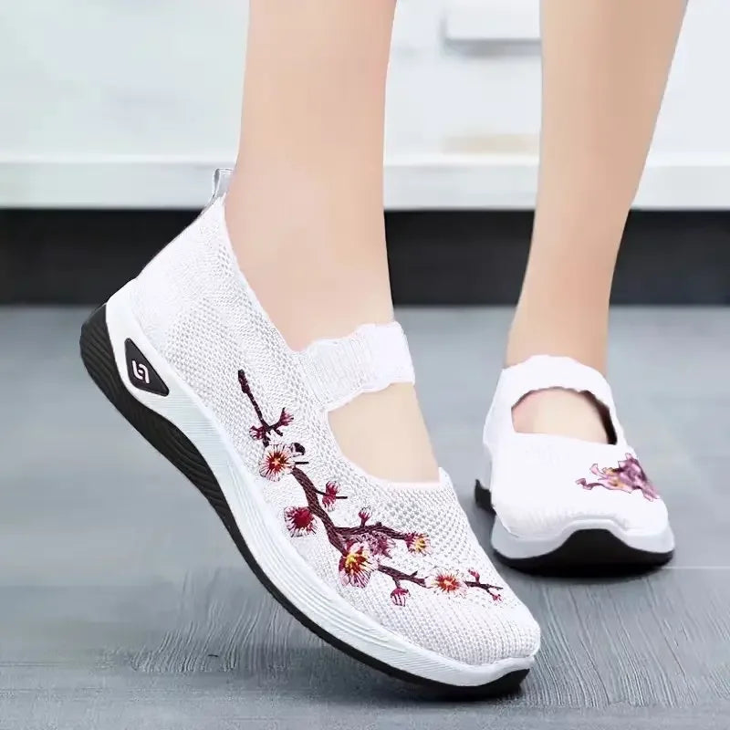 Tênis Feminino Casual Verão 2025 Bordado Sola Plataforma Respirável Acessível Frete Grátis